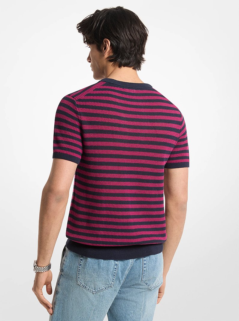 Striped Mesh Cotton Short-Sleeve Sweater in WINEBERRY | Michael Kors