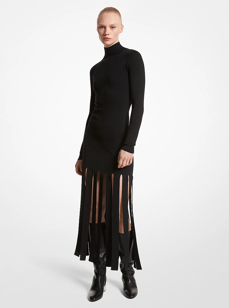 Merino Wool Blend Turtleneck Streamer Dress
