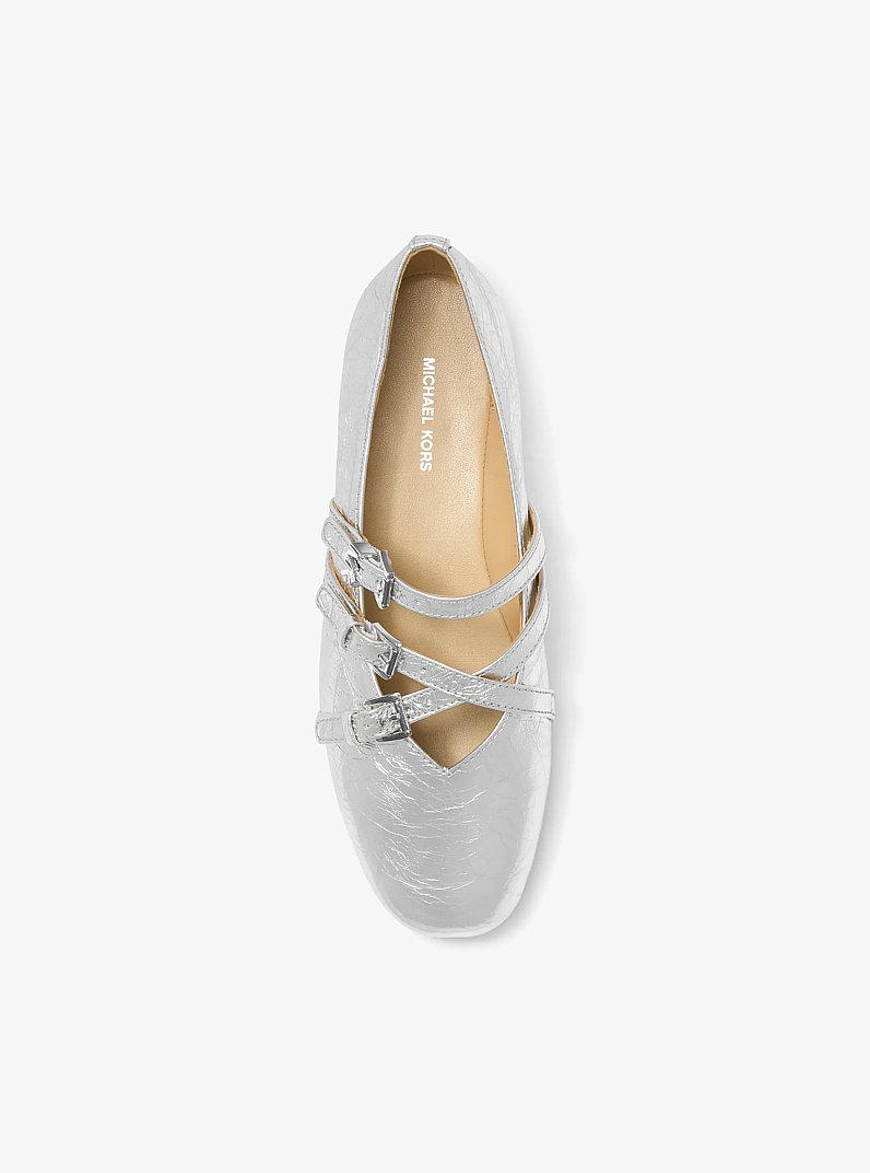 Indy Flex Crackled Metallic Leather Ballet Flat in SILVER | Michael Kors