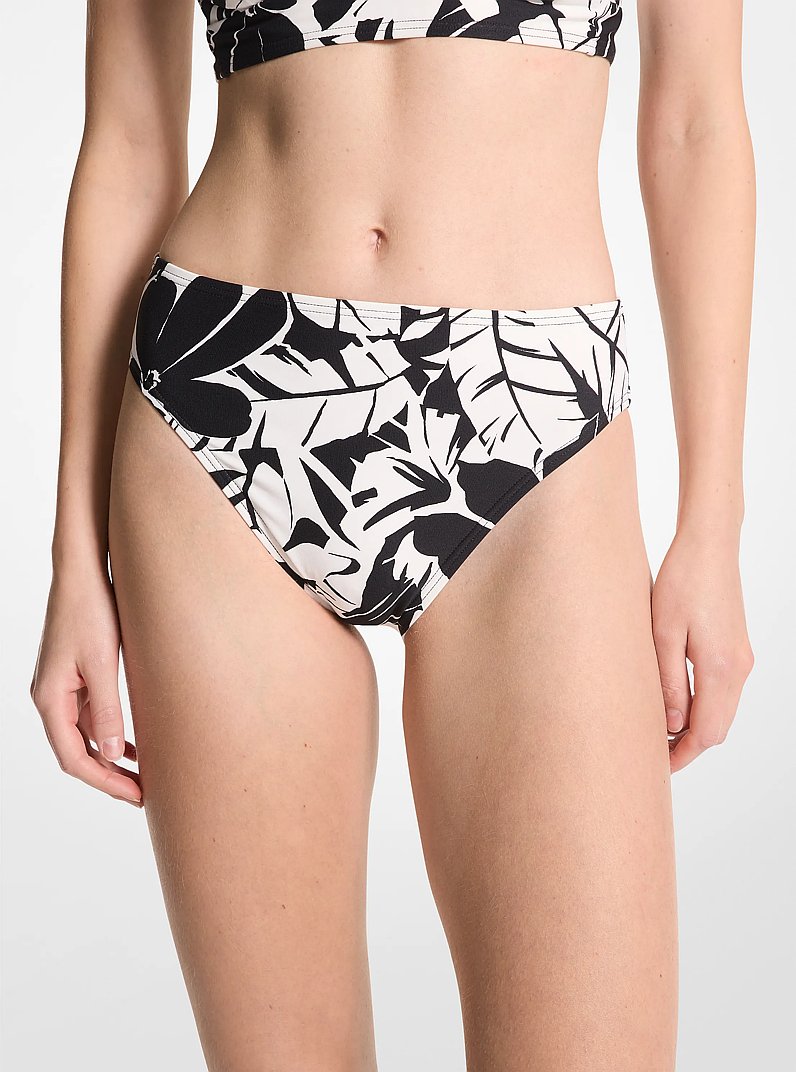 Palm Print Bikini Bottom in BLACK/WHITE | Michael Kors