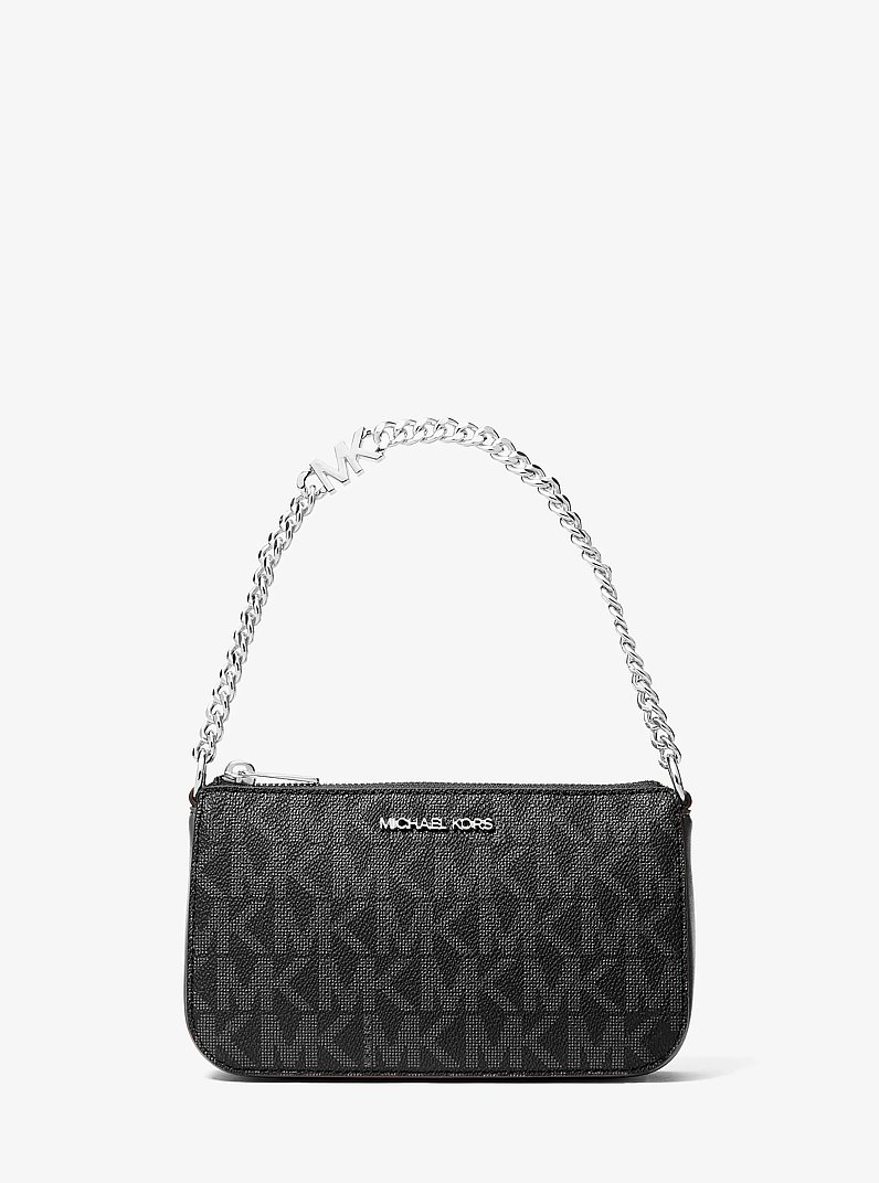 Jet Set Small Signature Logo Chain Pochette in BLACK | Michael Kors