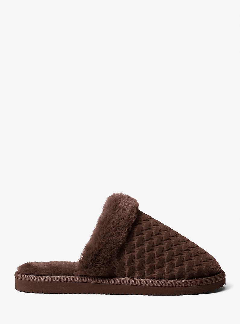 Liddy Logo Debossed Velvet and Faux Fur Slipper in NUTMEG | Michael Kors