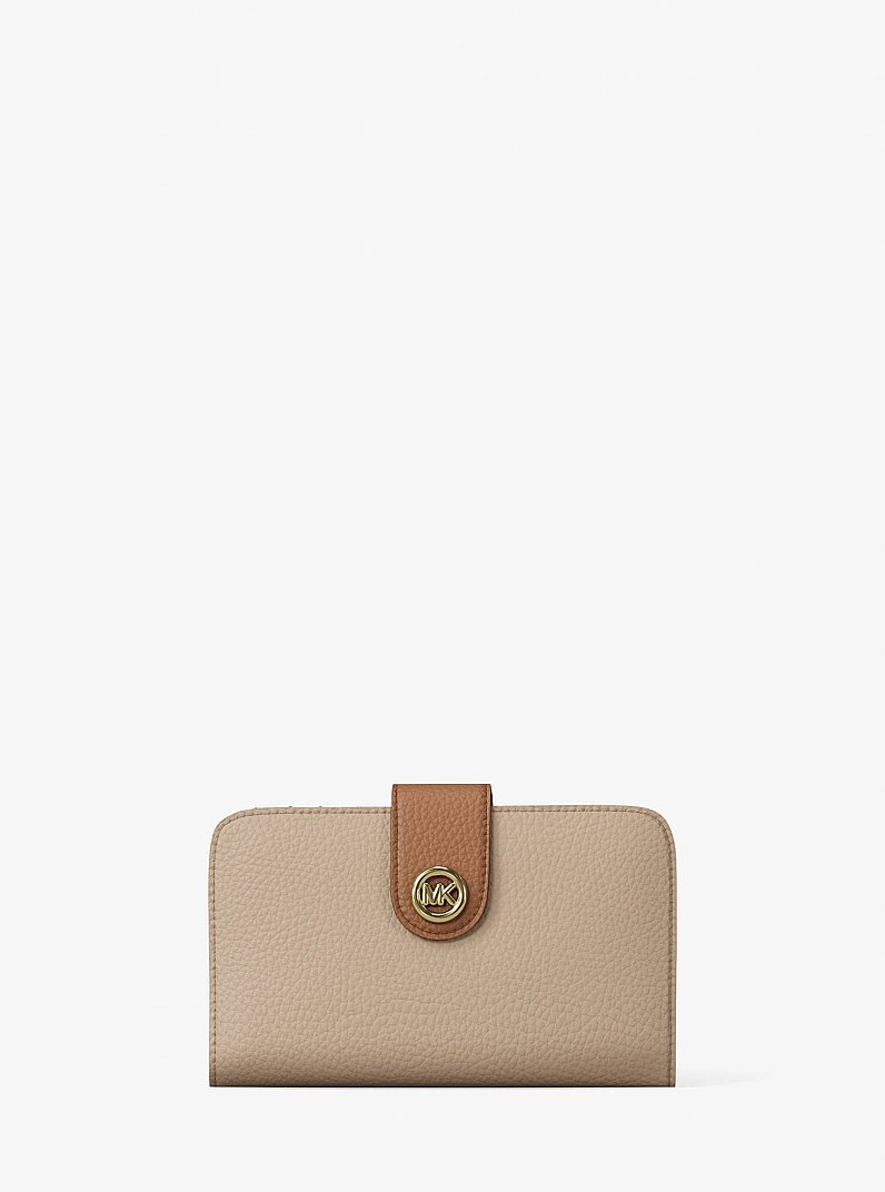 Portafoglio MK Pop Charm medio in pelle martellata color block con logo in KHAKI MULTI | Michael Kors