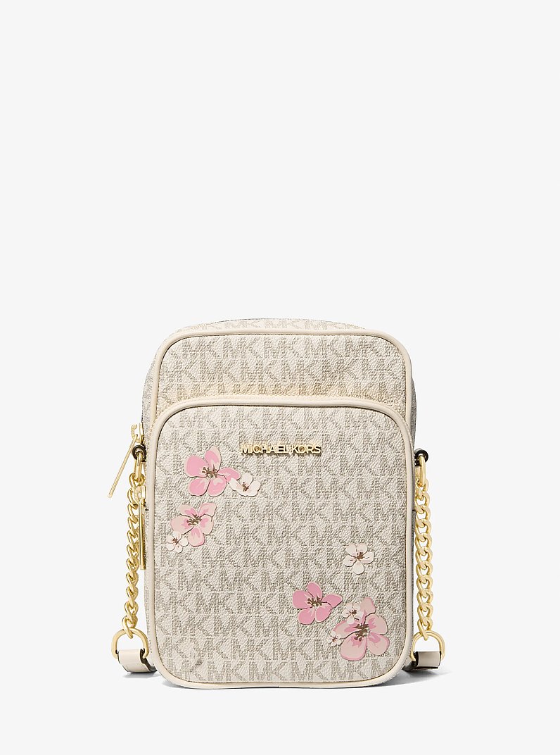 Jet Set Travel Medium Floral Embellished Signature Logo Crossbody Bag in LT CRM MULTI | Michael Kors