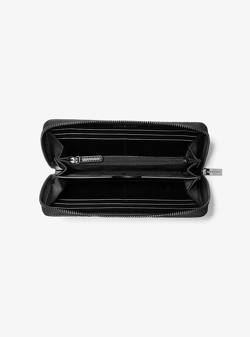 Hudson Metallic Crocodile Embossed Leather Zip-Around Wallet in SILVER | Michael Kors