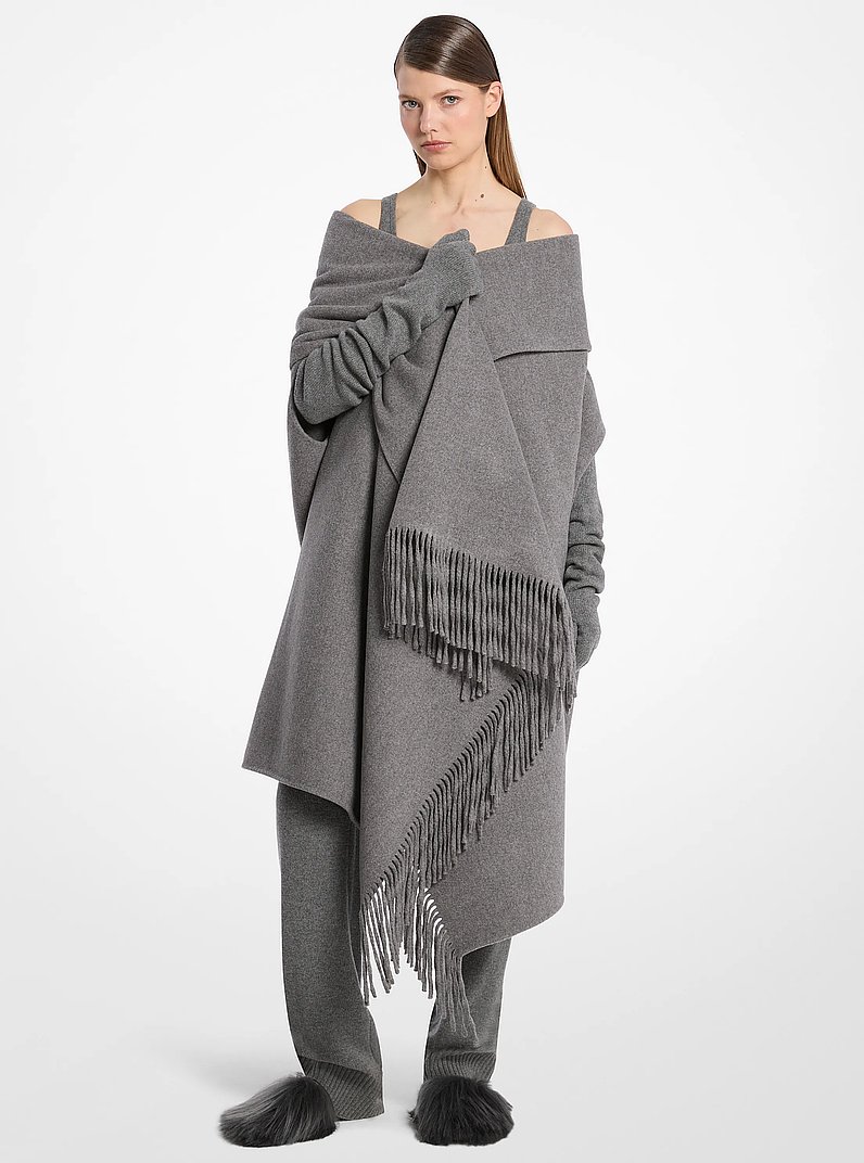 Double Faced Wool Fringed Clutch Coat in BANKER GREY | Michael Kors