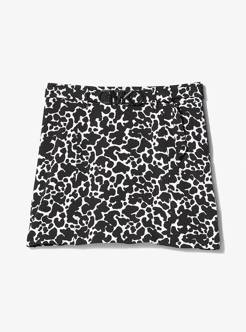 Animal Print Stretch Crepe Belted Mini Skirt