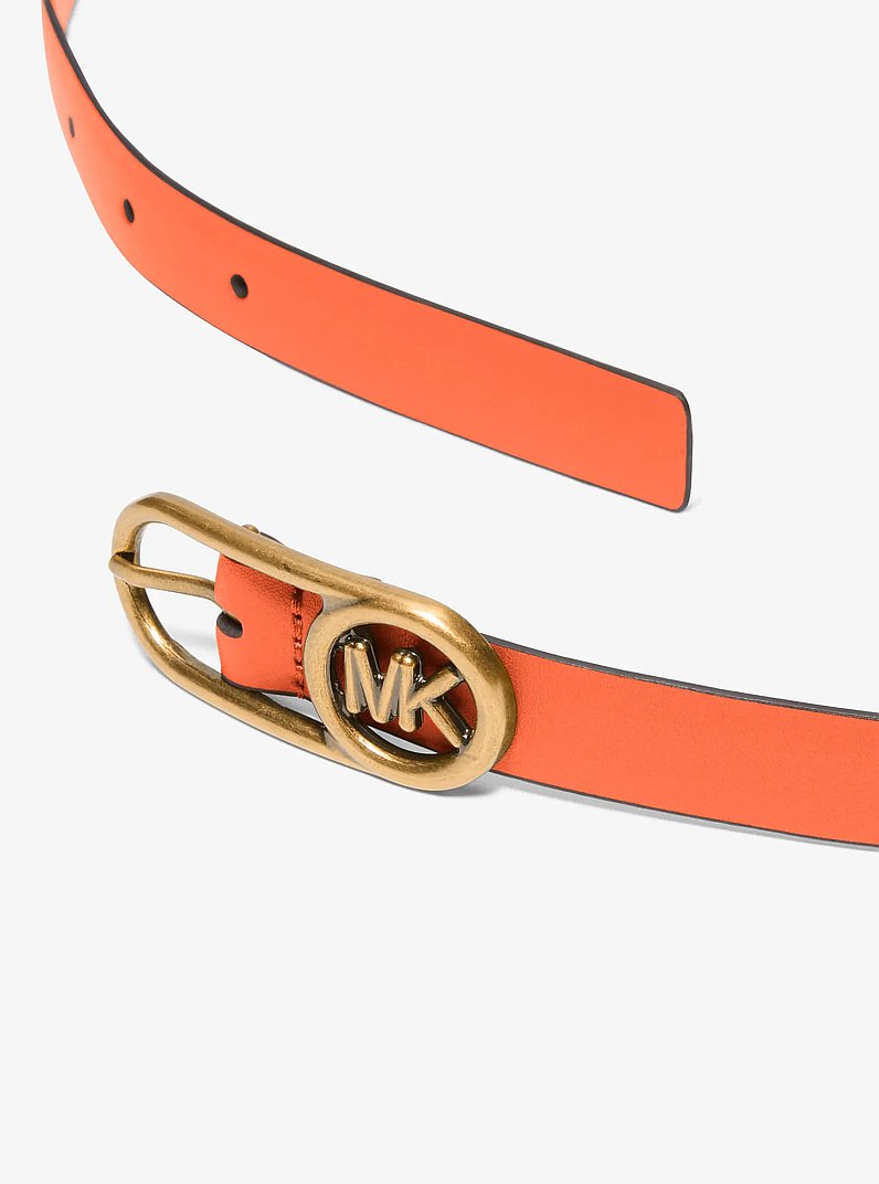 Logo Buckle Leather Belt in MIMOSA | Michael Kors