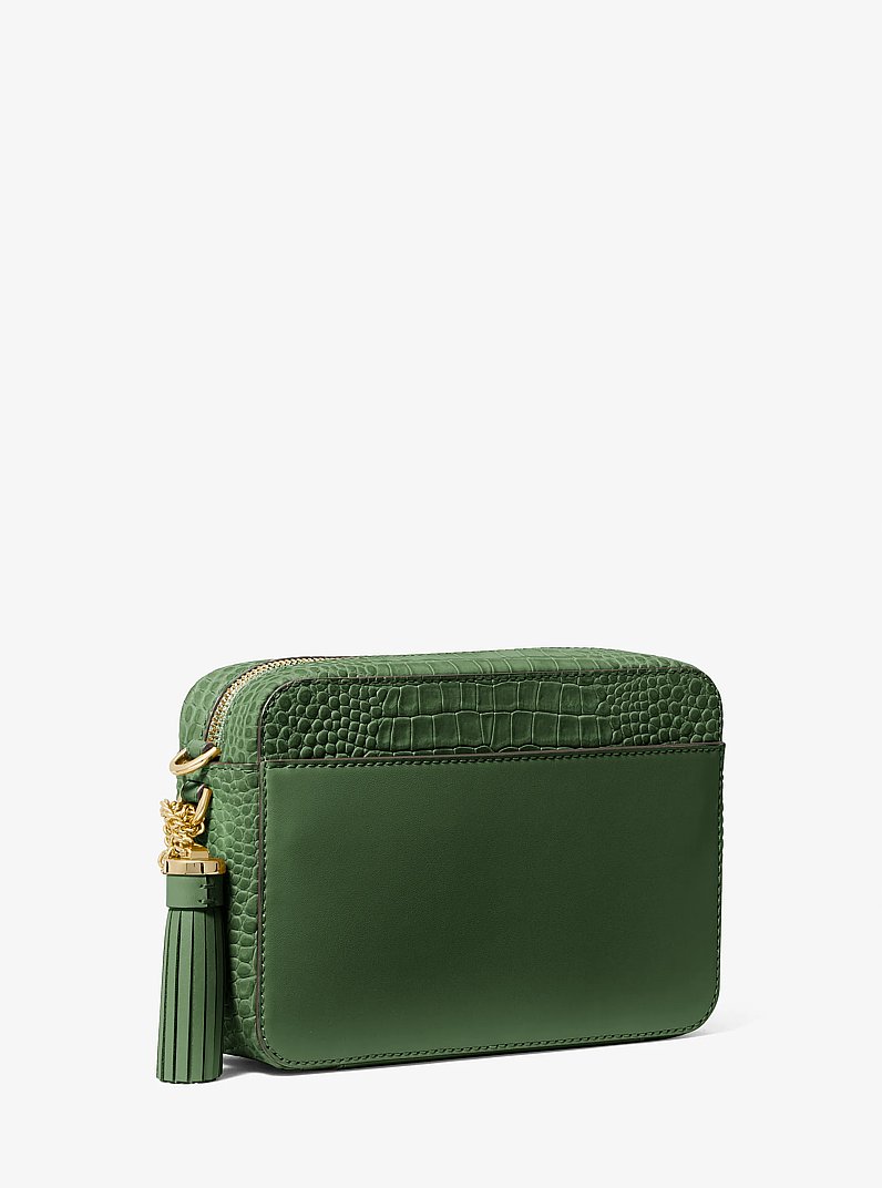 Jet Set Medium Crocodile Embossed Leather Crossbody Bag in AMAZON GREEN | Michael Kors