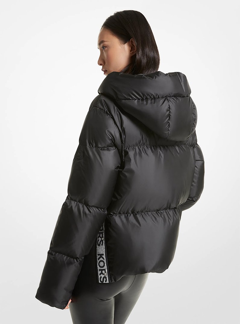 Metallic Cir&eacute; Logo Tape Puffer Jacket in BLACK | Michael Kors