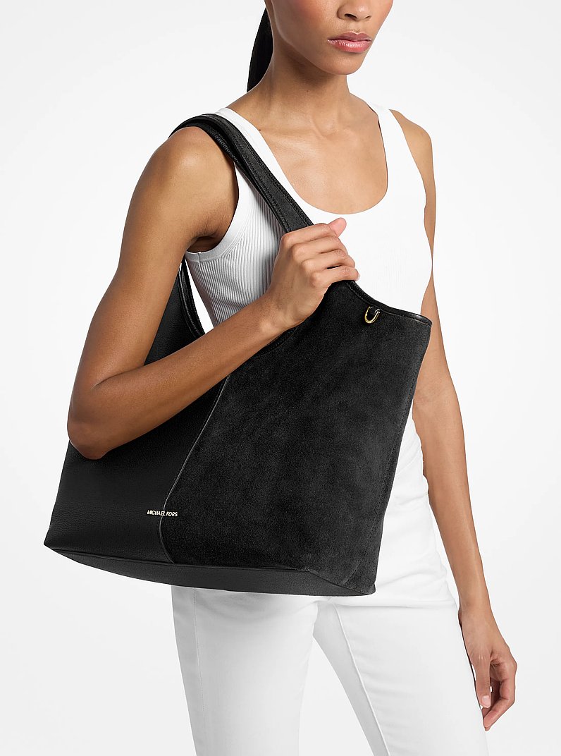 Henly Large Leather and Suede Tote Bag in BLACK | Michael Kors