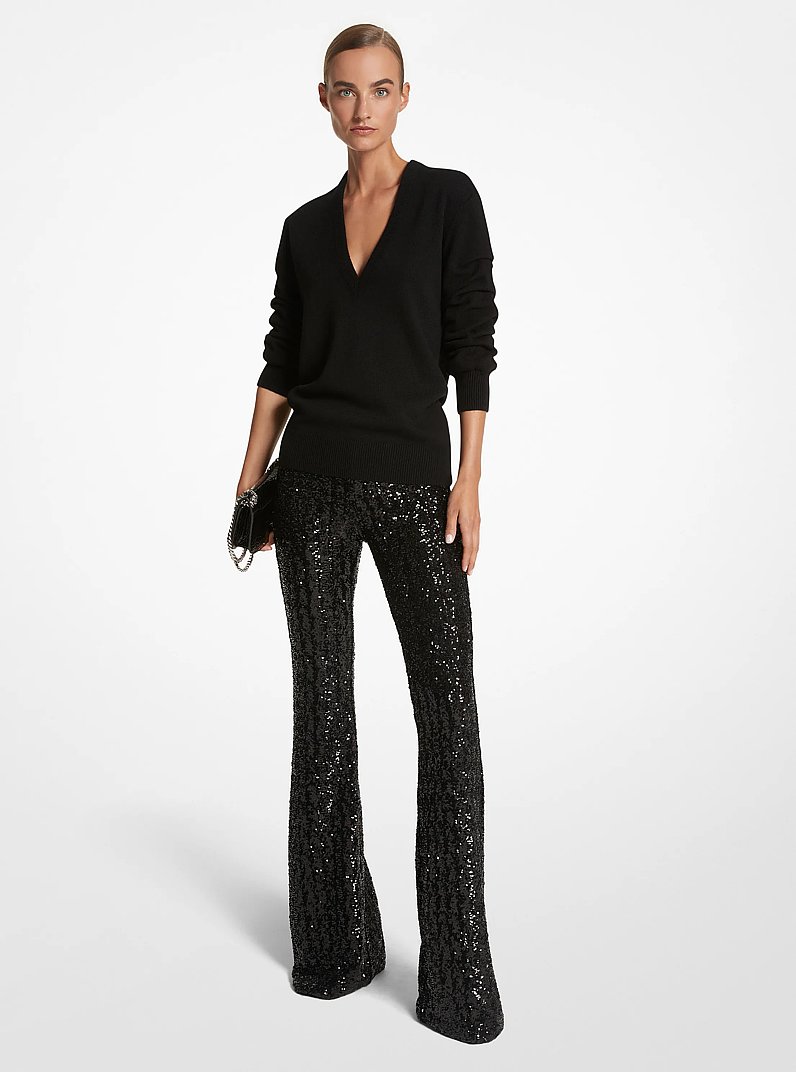 Cashmere Crushed-Sleeve Sweater in BLACK | Michael Kors