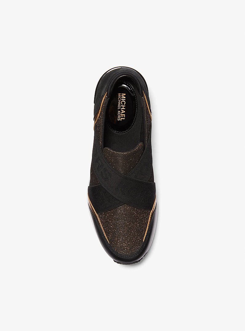Geena Glitter Chain-Mesh and Leather Slip-On Trainer