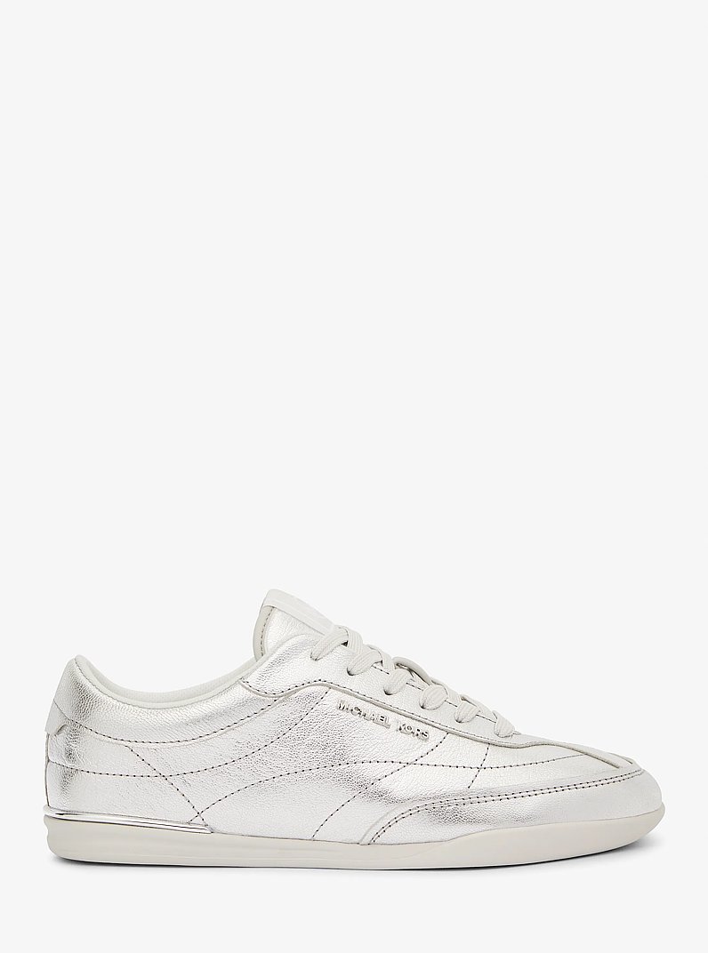 Nolan Metallic Leather Sneaker in SILVER | Michael Kors
