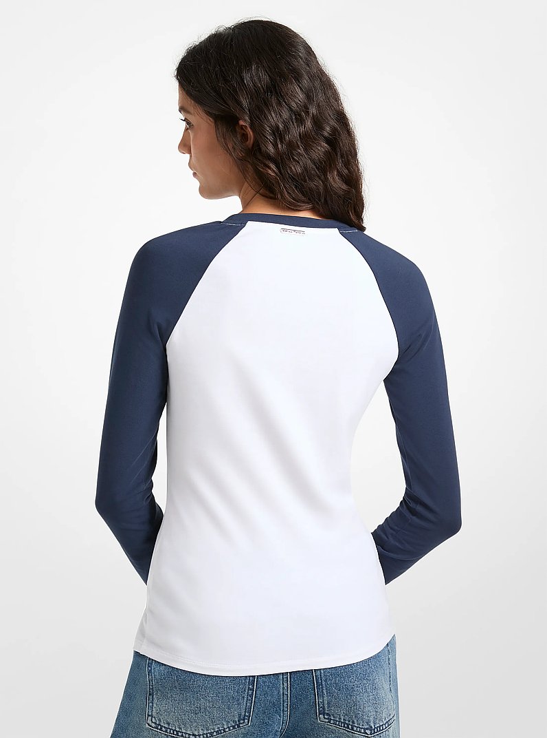 Baseball-T-Shirt aus Stretch-Baumwolle mit Grafik-Logo in MIDNIGHTBLUE | Michael Kors