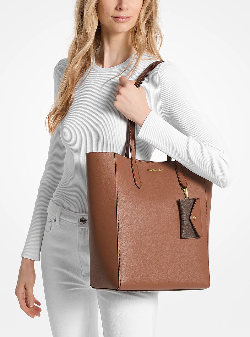Vincent Large Saffiano Leather Tote Bag With Card Case in LUGGAGE