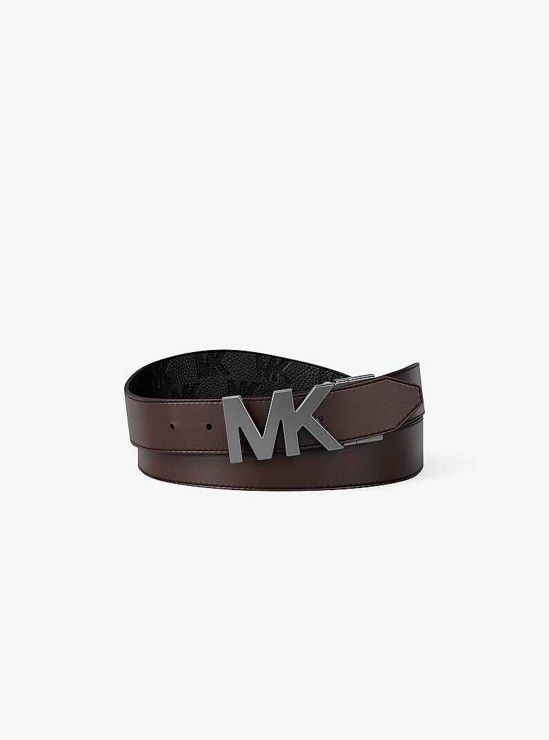 Reversible Logo Embossed Leather Buckle Belt in BLK/BROWN | Michael Kors
