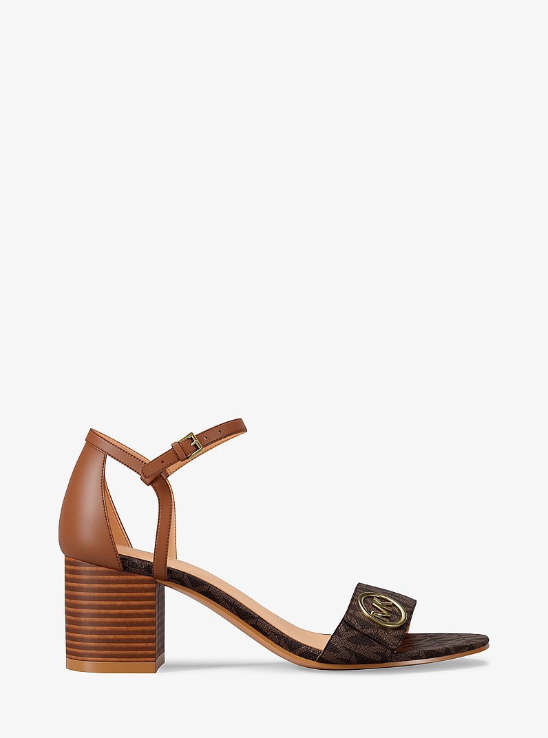 Hannah Signature Logo Block Heel Sandal in BROWN | Michael Kors