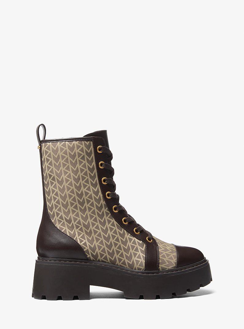 Stivale combat Blake con logo jacquard MK2000 in NATURALE | Michael Kors