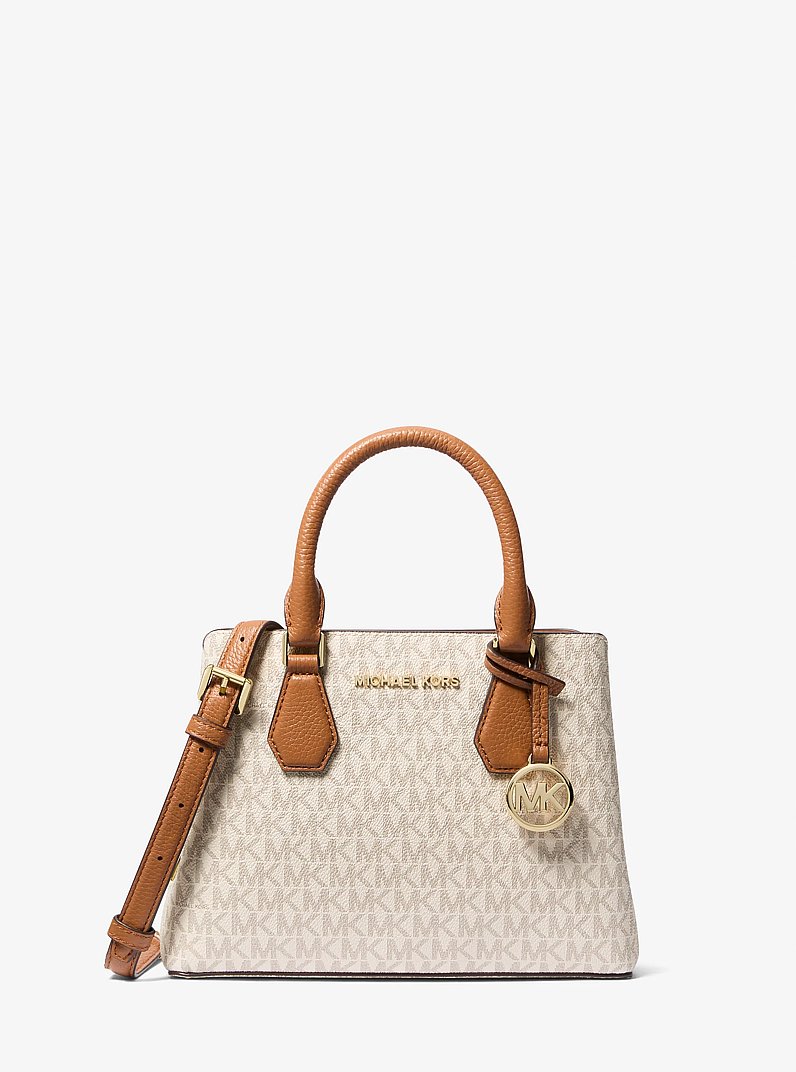Camille Small Logo and Leather Satchel in VANILLA | Michael Kors