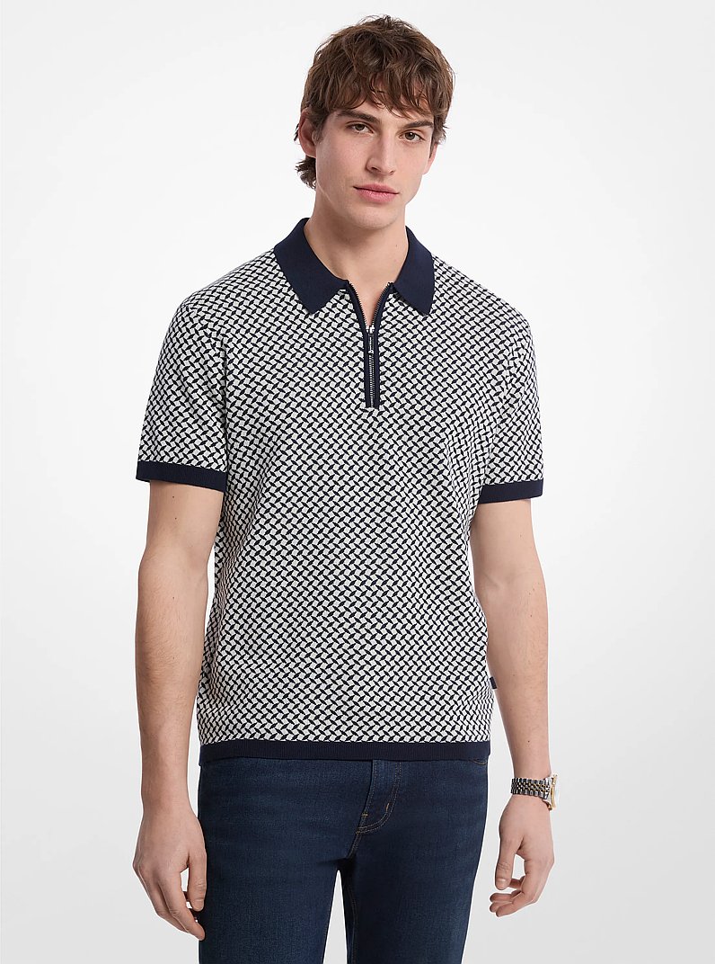 Polo en coton &agrave; motif g&eacute;om&eacute;trique et &agrave; fermeture &eacute;clair in MINUIT | Michael Kors