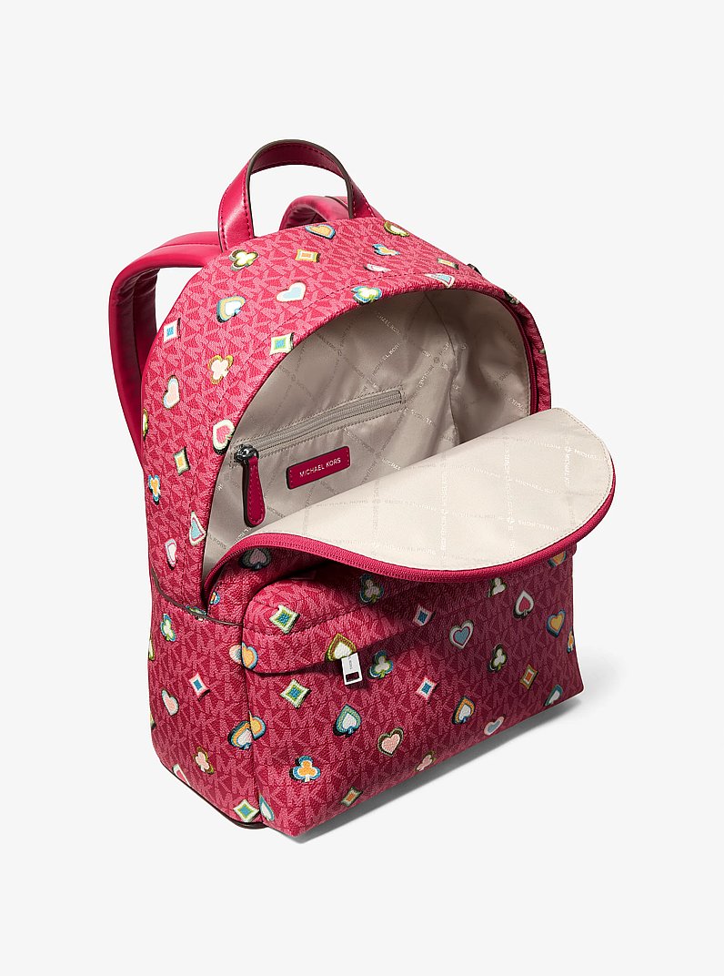 Slater Medium Printed Signature Logo Backpack in DK RASPBERRY | Michael Kors