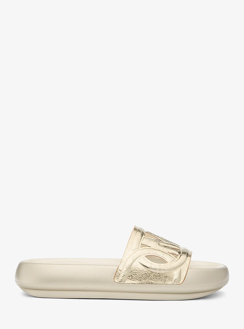 Splash Metallic Leather Slide Sandal in PALE GOLD | Michael Kors