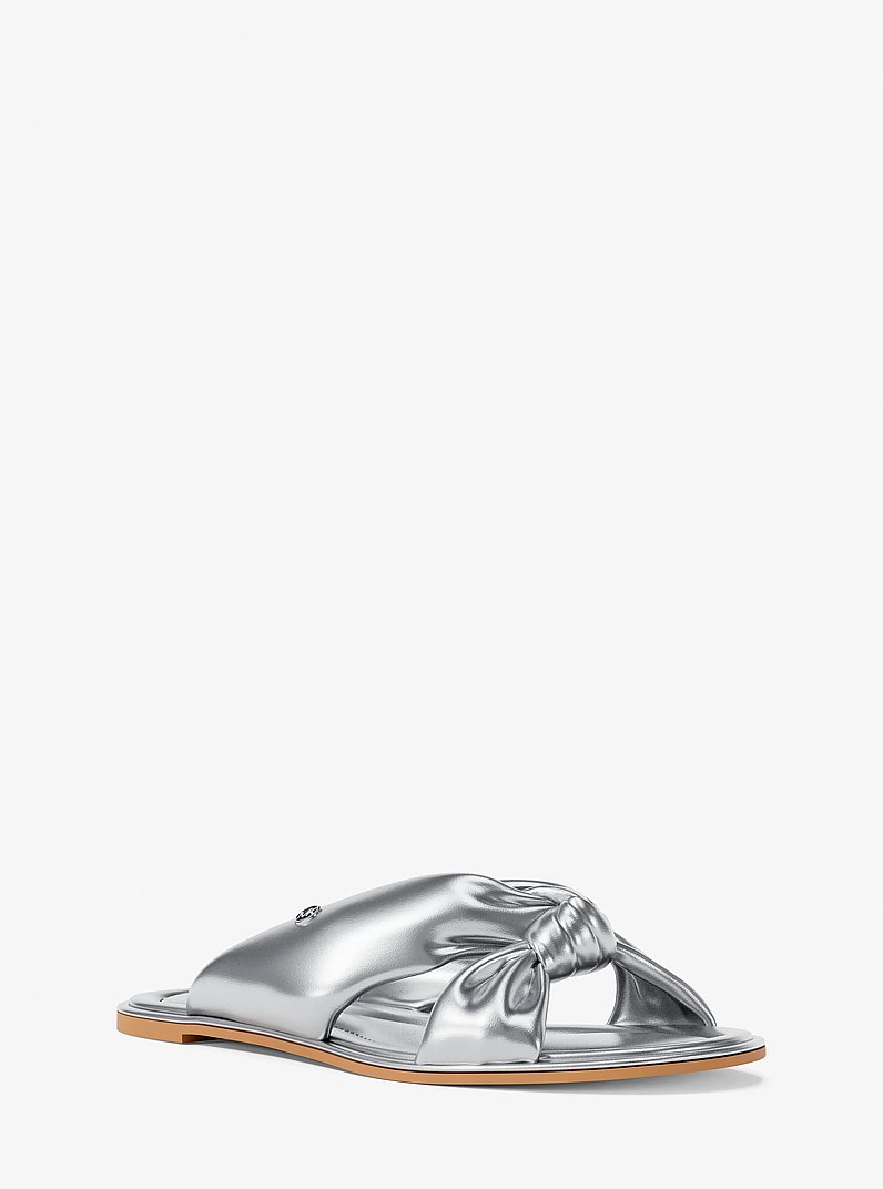 Elena Metallic Slide Sandal in SILVER | Michael Kors