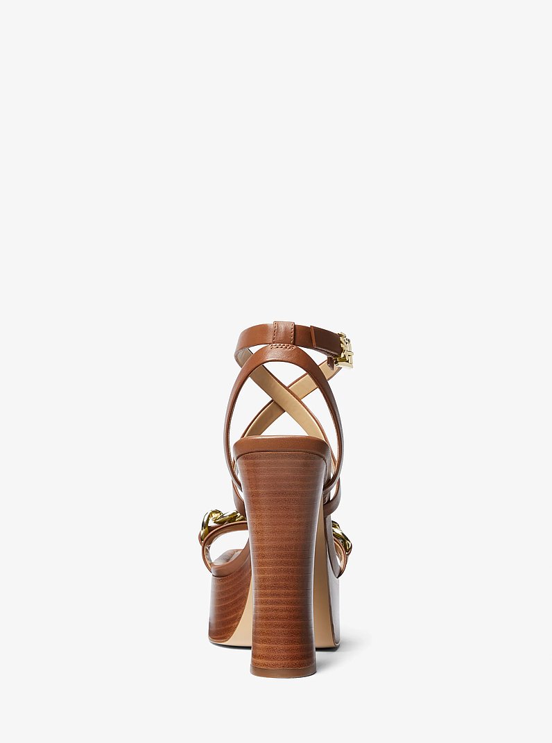 Paola Chain Embellished Leather Platform Sandal in LUGGAGE | Michael Kors