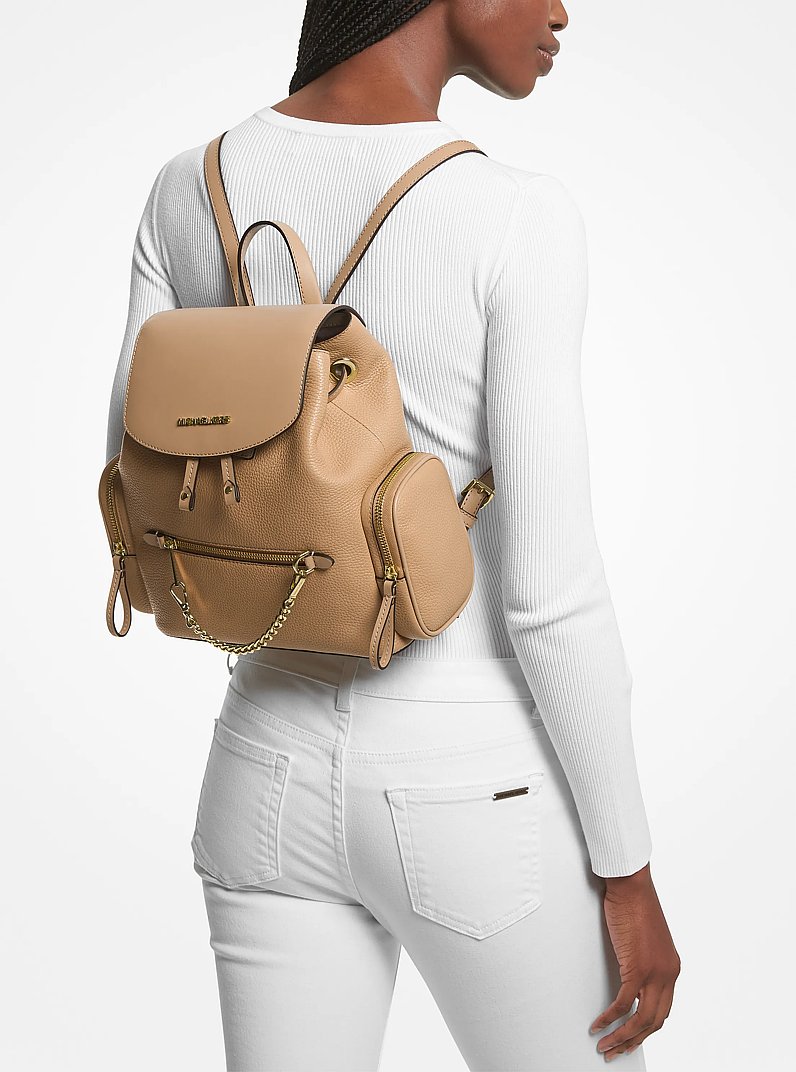 Jet Set Medium Pebbled Leather Backpack in CAMEL | Michael Kors