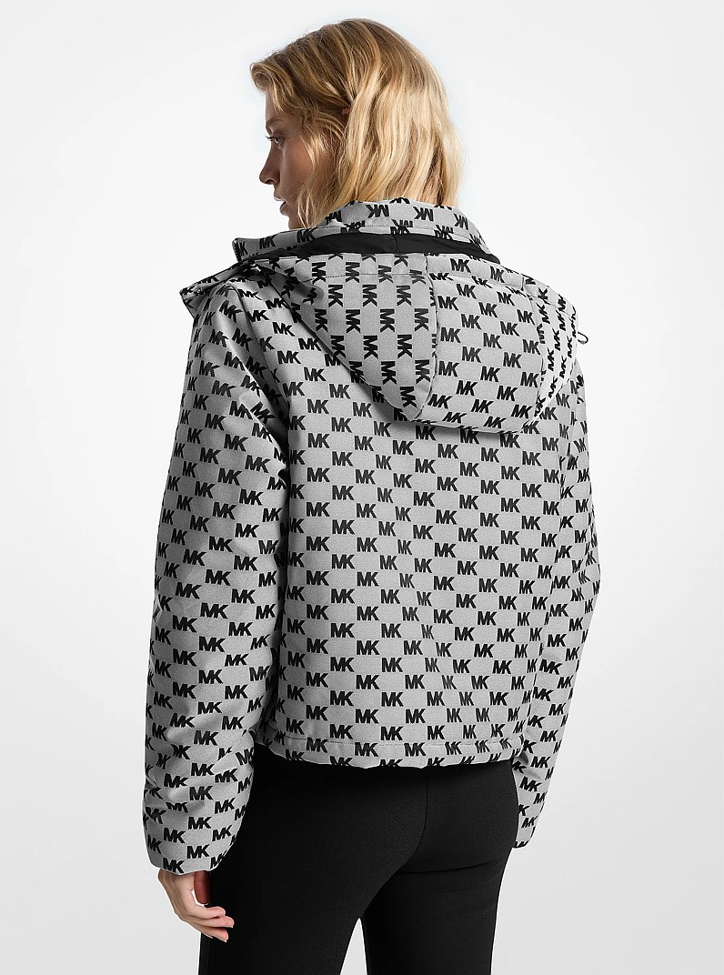 Logo Jacquard Hooded Puffer Jacket in BLACK | Michael Kors