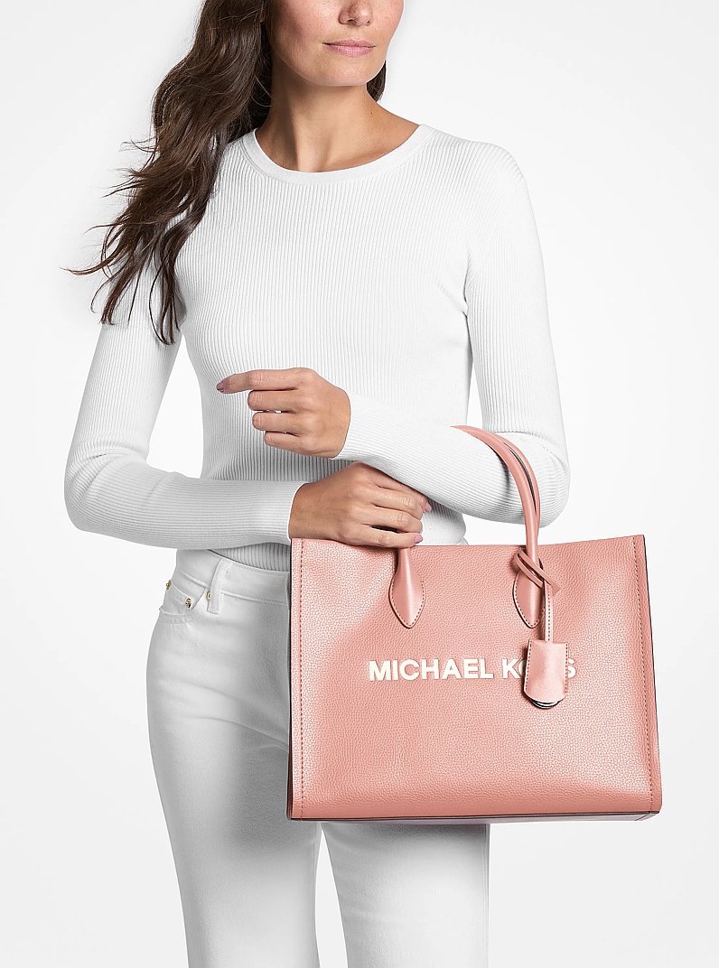 Mirella Medium Pebbled Leather Tote Bag in POWDER BLUSH | Michael Kors