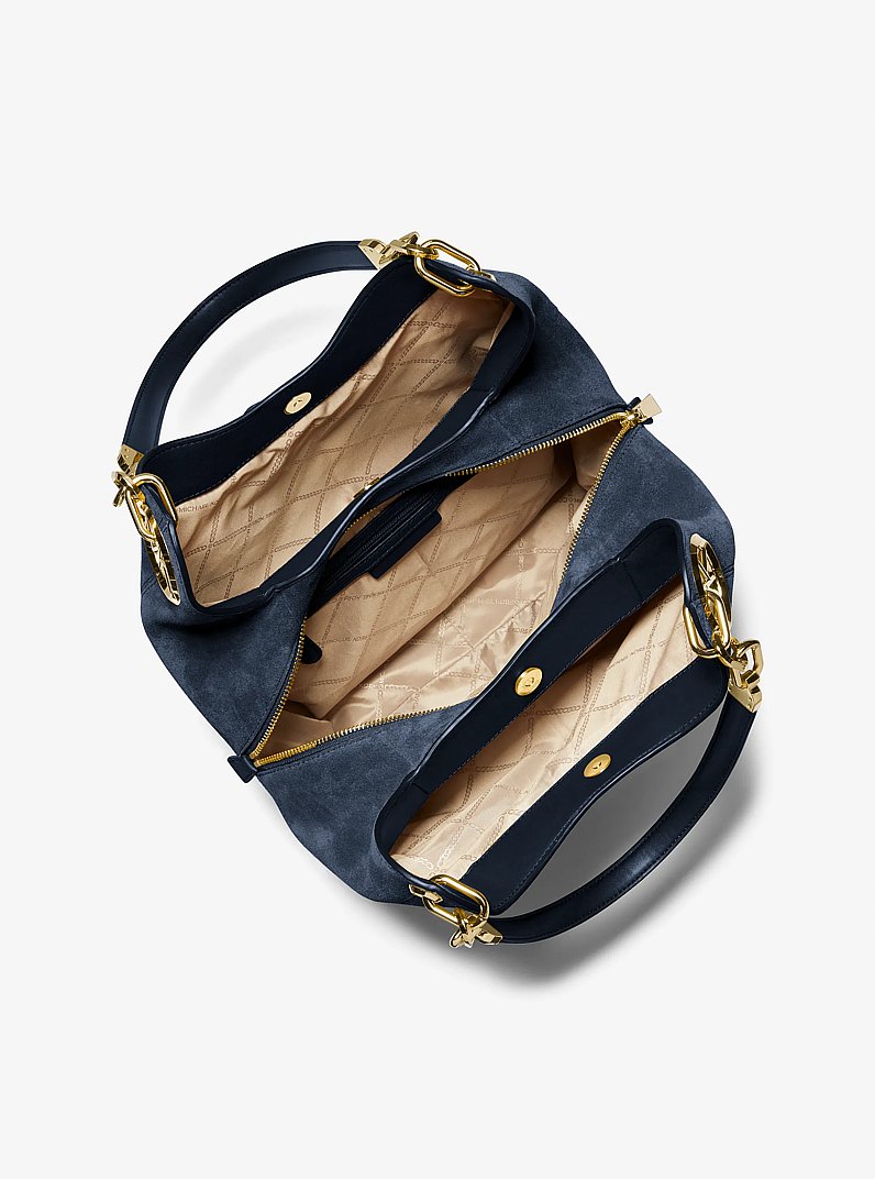Lillie Large Suede Shoulder Bag in NAVY | Michael Kors