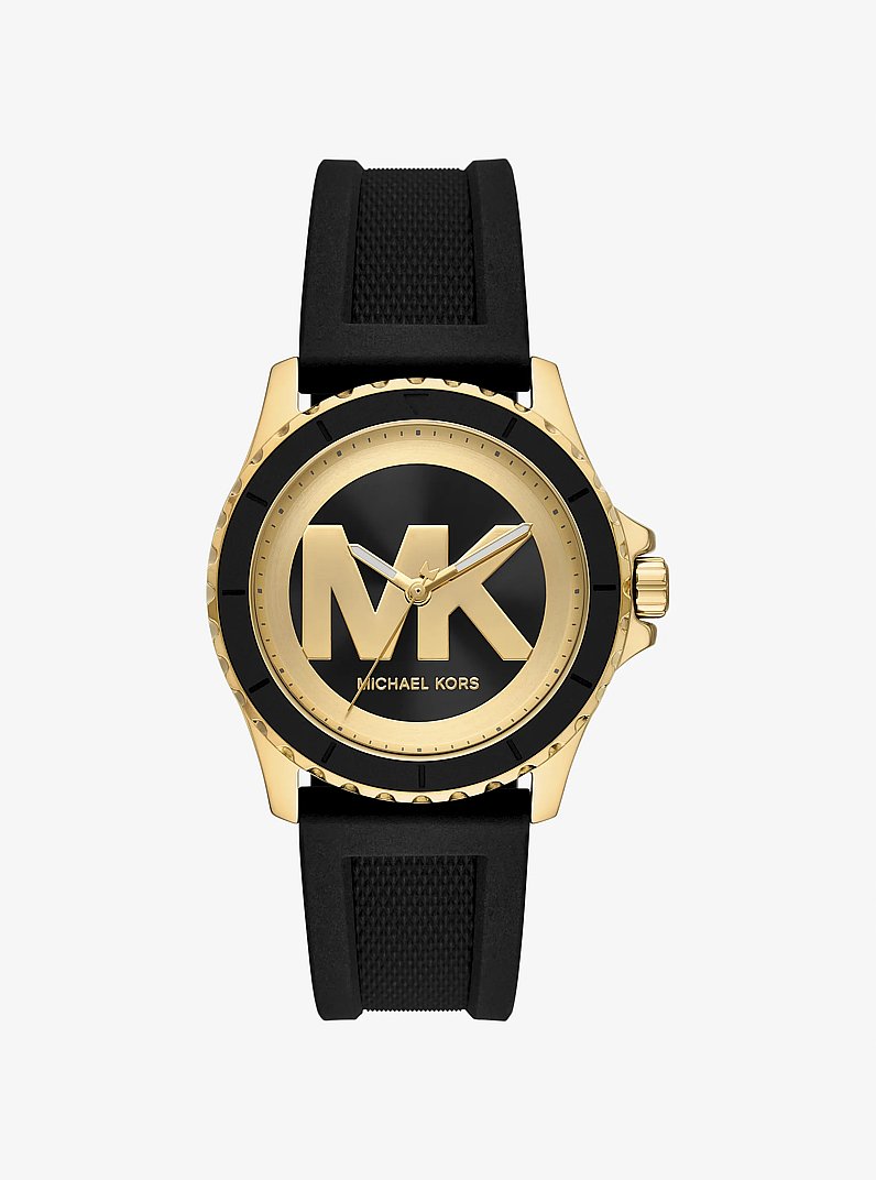 Montre Everest surdimensionn&eacute;e dor&eacute;e &agrave; bracelet en silicone in NOIR | Michael Kors
