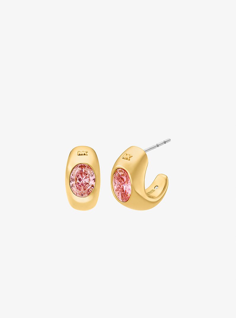 Cubic Zirconia Huggie Hoop Earrings in GOLD/PINK | Michael Kors