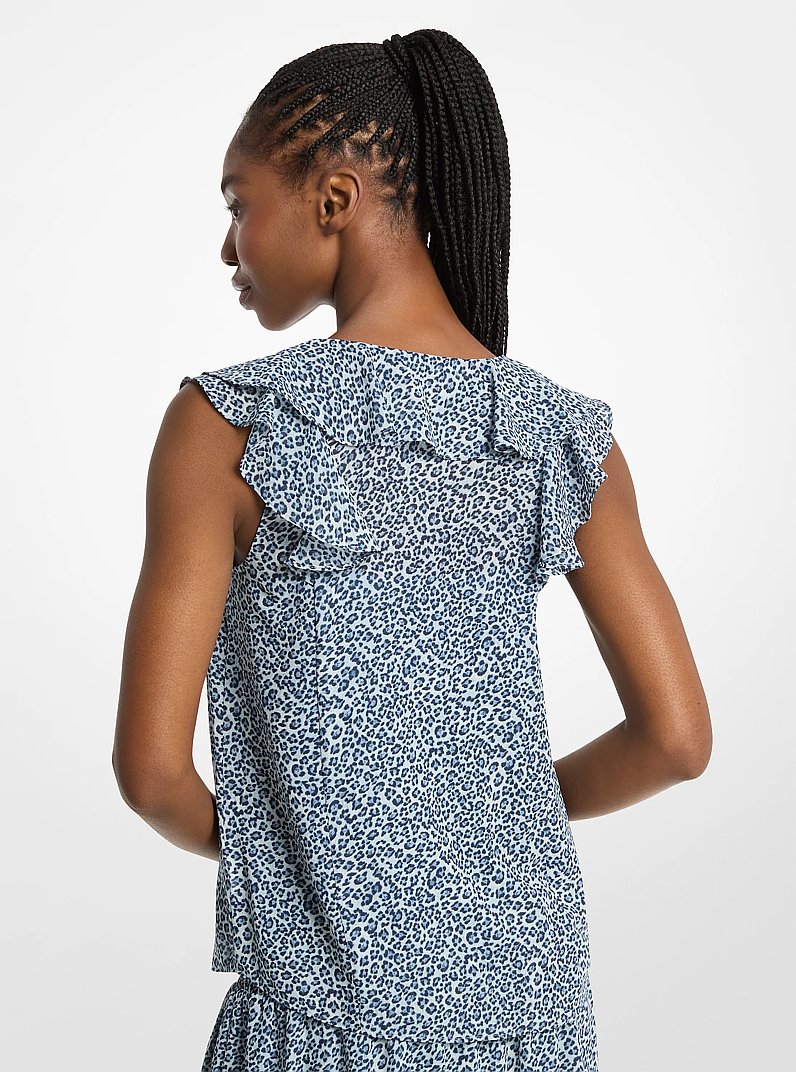 Blouse en cr&ecirc;pe georgette &agrave; volants et &agrave; imprim&eacute; l&eacute;opard in CHAMBRAI FONC&Eacute; | Michael Kors