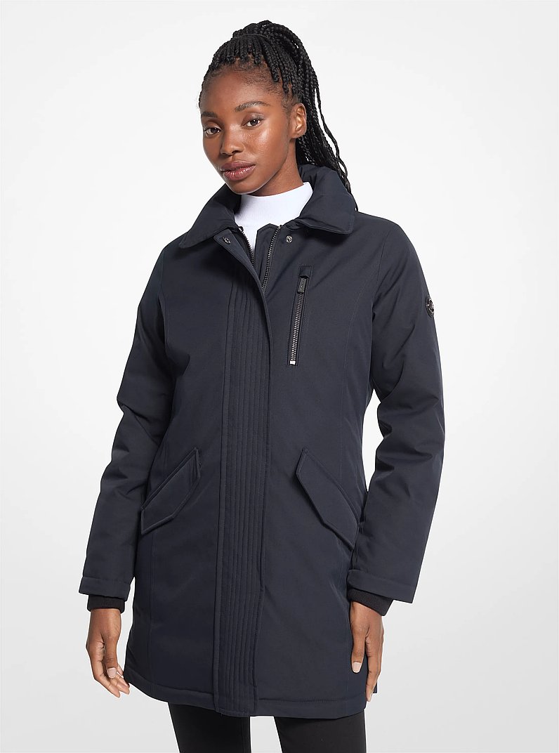 Manteau &agrave; capuche tiss&eacute; &agrave; bordure en fausse fourrure