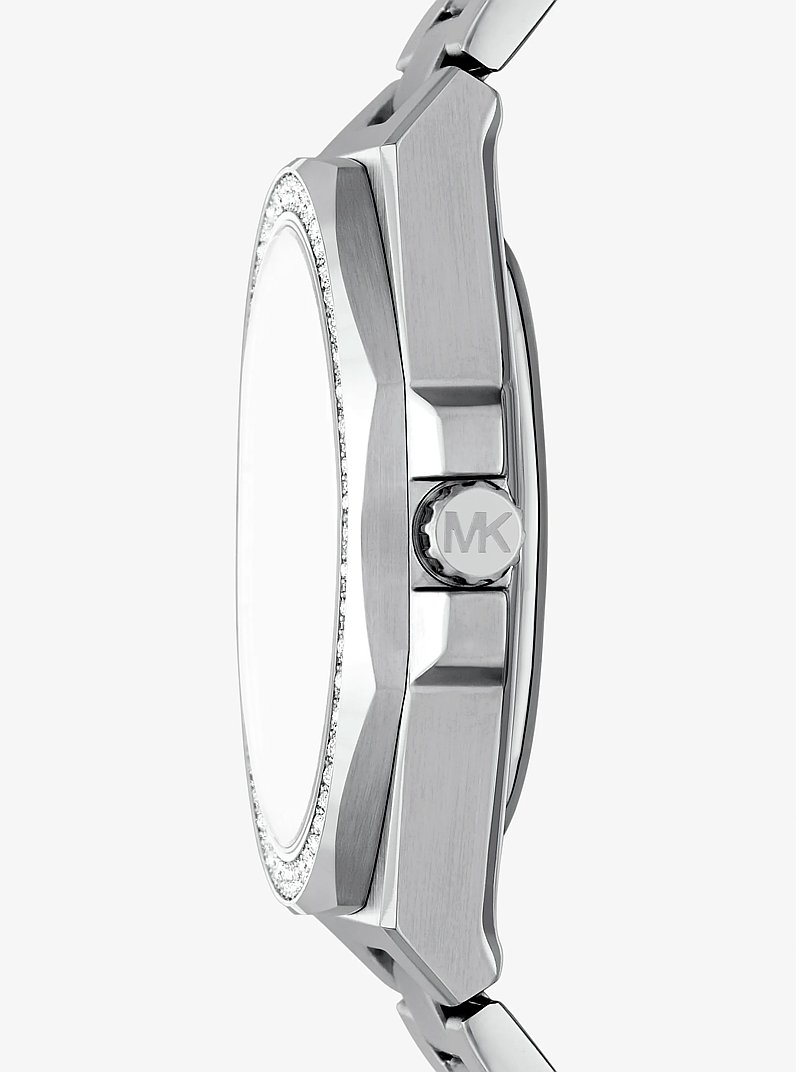 Oversized Callum Pav&eacute; Silver-Tone Watch in SILVER | Michael Kors