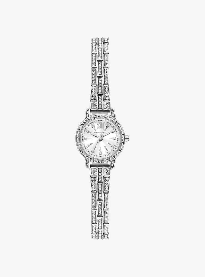 Micro Melissa Pav&eacute; Silver-Tone Watch in SILVER | Michael Kors