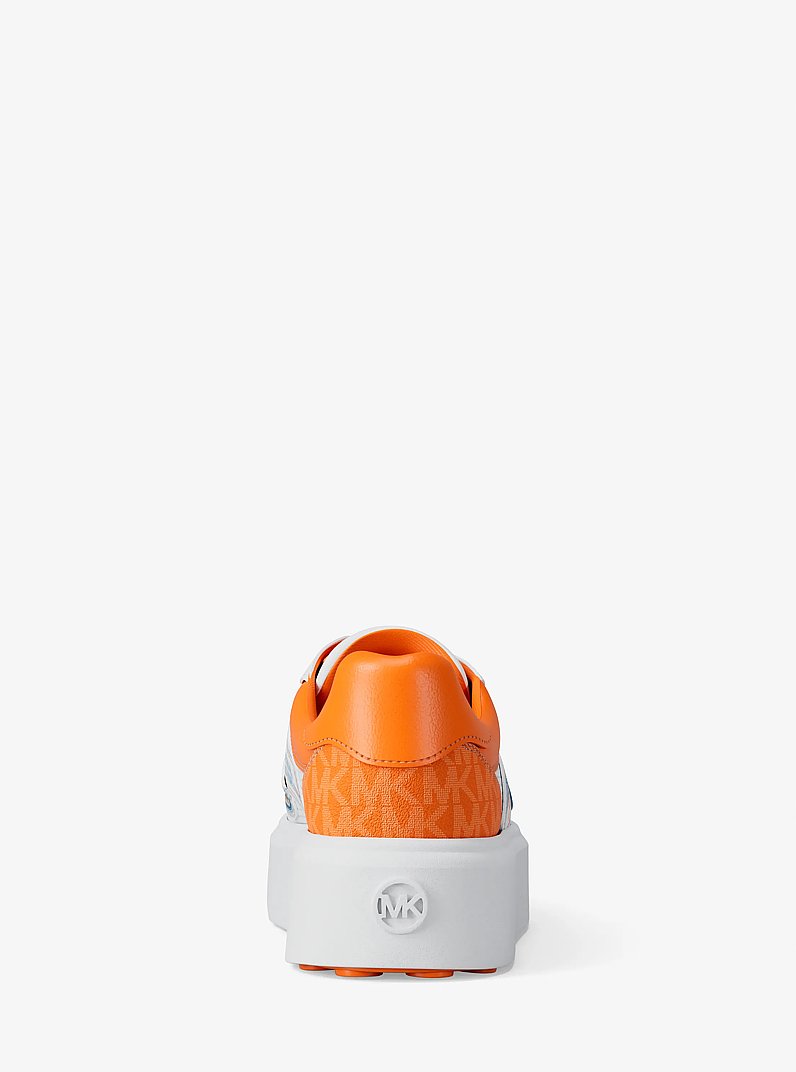Romey Embellished Mixed-Media Sneaker in POP ORANGE MULTI | Michael Kors