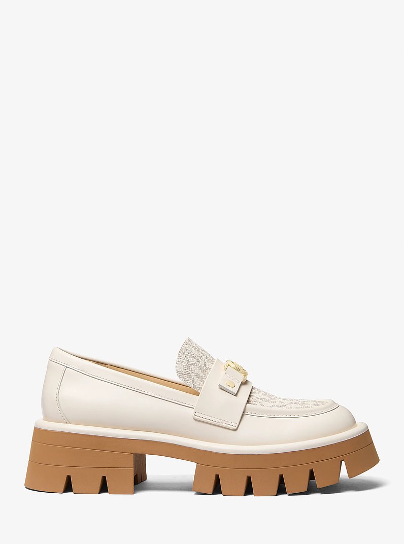 Mandy Leather and Signature Logo Platform Loafer in VANILLA COMBO | Michael Kors