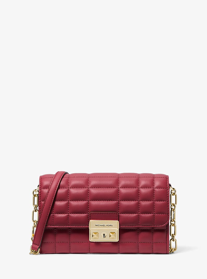Tribeca Large Leather Convertible Crossbody Bag in DEEP RED | Michael Kors