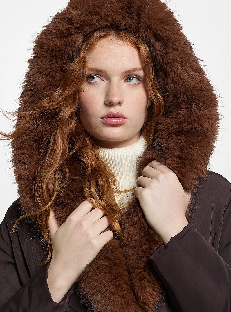 Faux Fur Trim Puffer Jacket in CHOCOLAT/CARAMEL FONC&Eacute; | Michael Kors