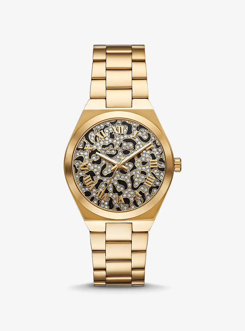 Lennox Animal Pav&eacute; Gold-Tone Watch in GOLD | Michael Kors