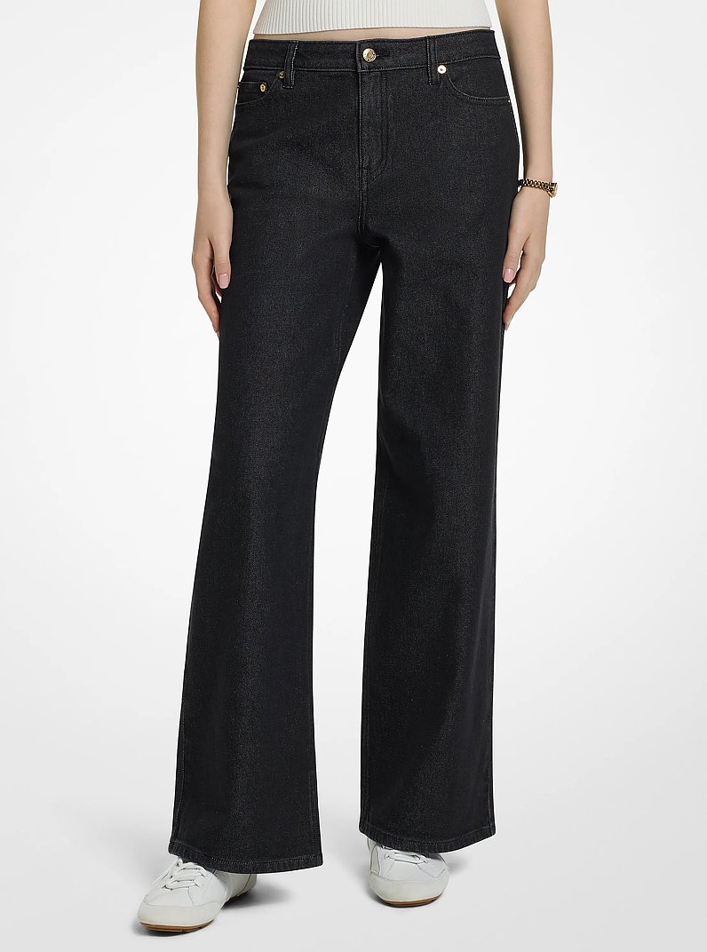 Stretch Denim Relaxed Wide-Leg Jeans in BLACK RINSE | Michael Kors