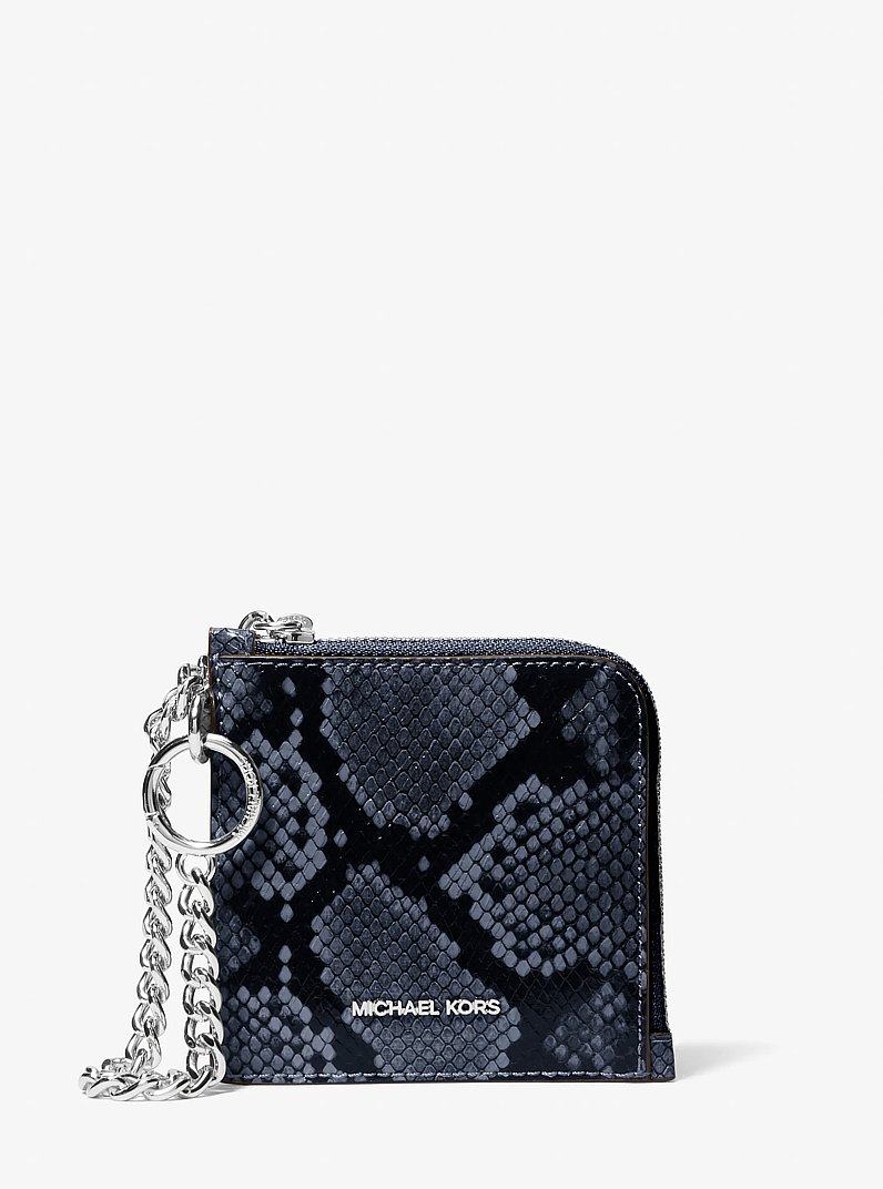 Jet Set Travel Medium Snake Embossed Chain Wallet in NAVY | Michael Kors