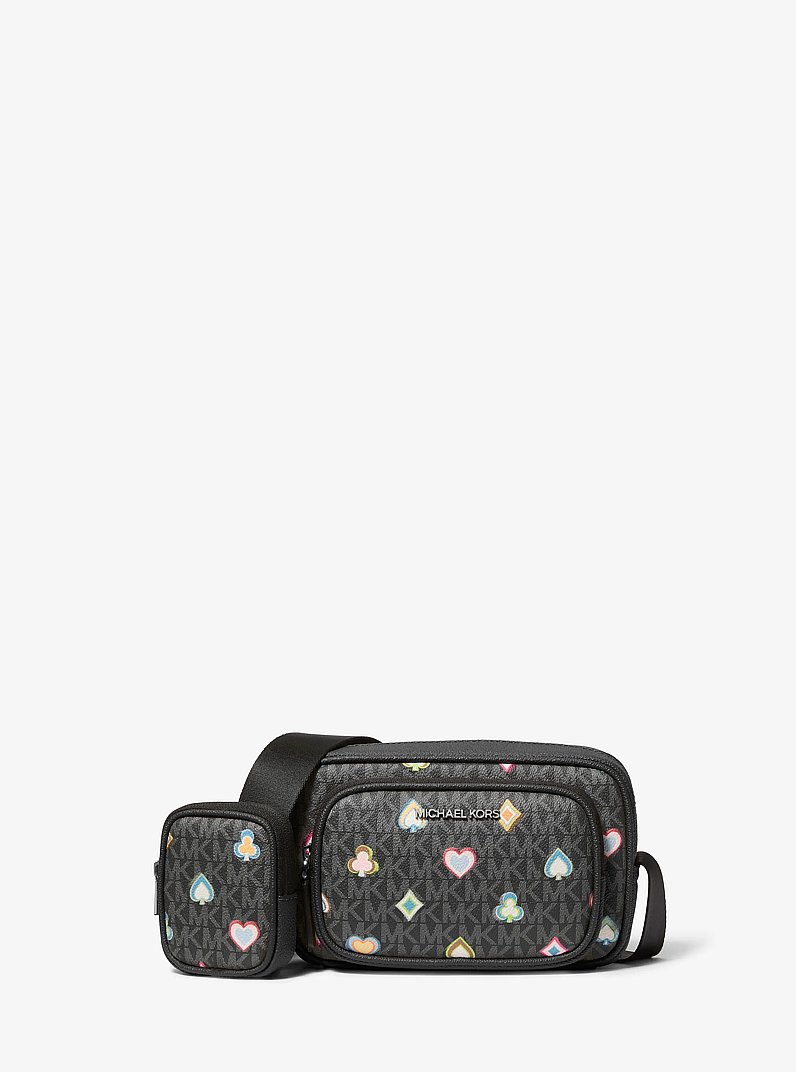 Cooper Small Printed Signature Logo Camera Crossbody Bag With Pouch in BLACK | Michael Kors