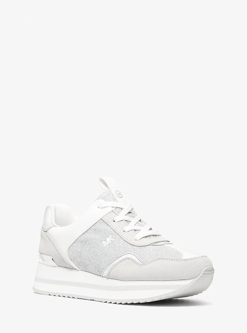 Sneaker Raina in mesh metallizzato glitterato con plateau in ARGENTO | Michael Kors