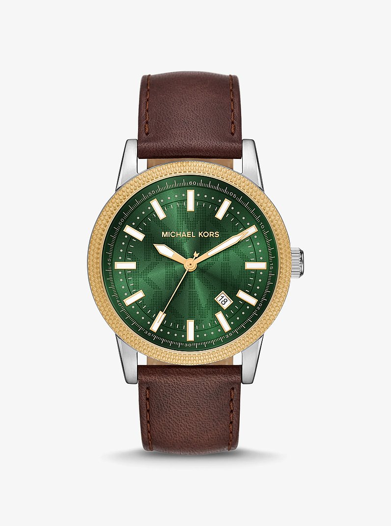 Oversized Hutton Two-Tone and Leather Watch in CHOCOLATE - Sale