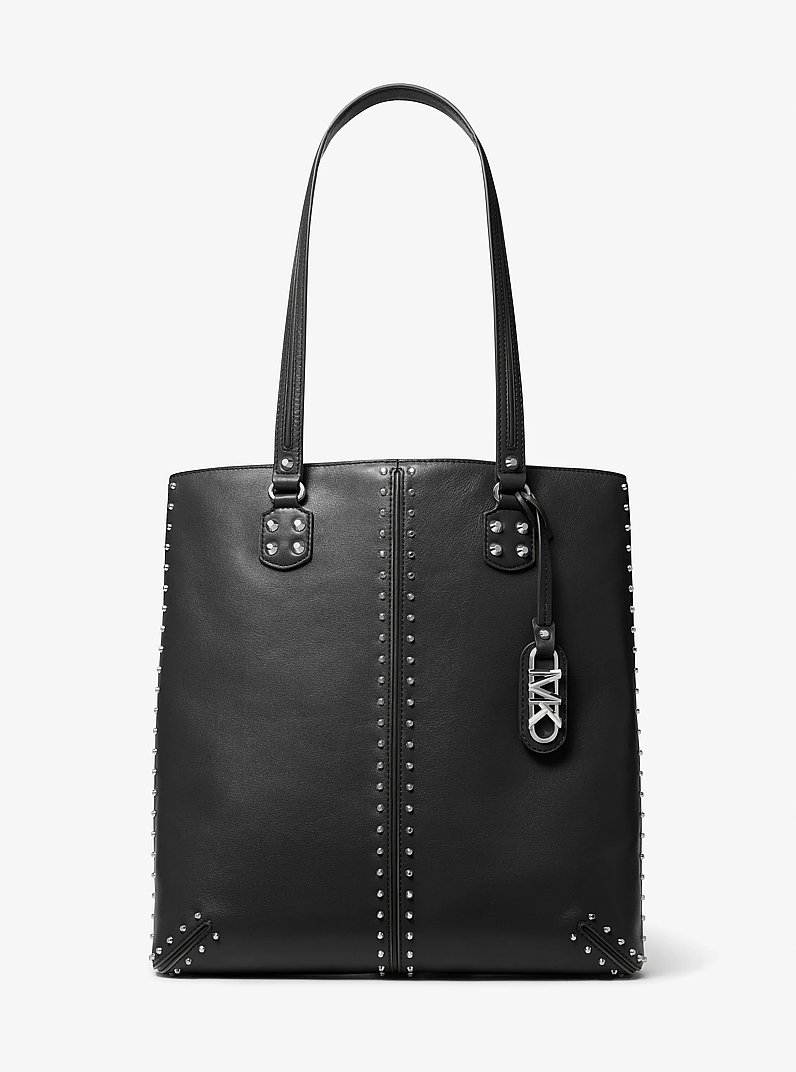 Astor Large Studded Leather Tote Bag in BLACK | Michael Kors